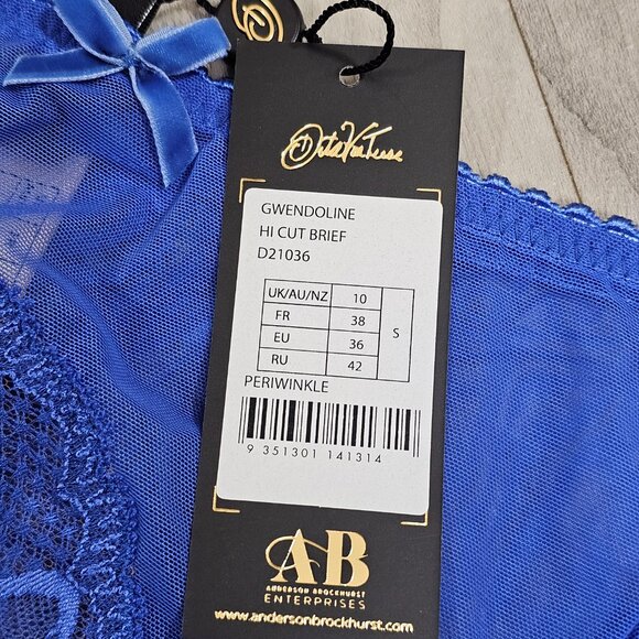 NWT Dita Von Teese Gwendolline Blue Sheer High Waisted Panties Brief Size S - Picture 4 of 5